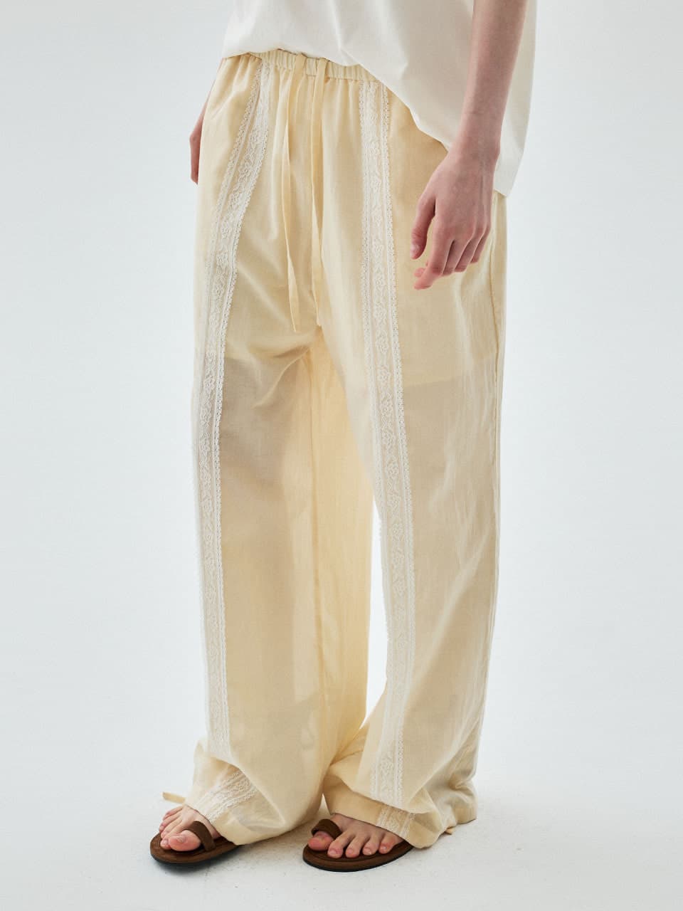 SHEER COTTON PANTS LACE_CREAM