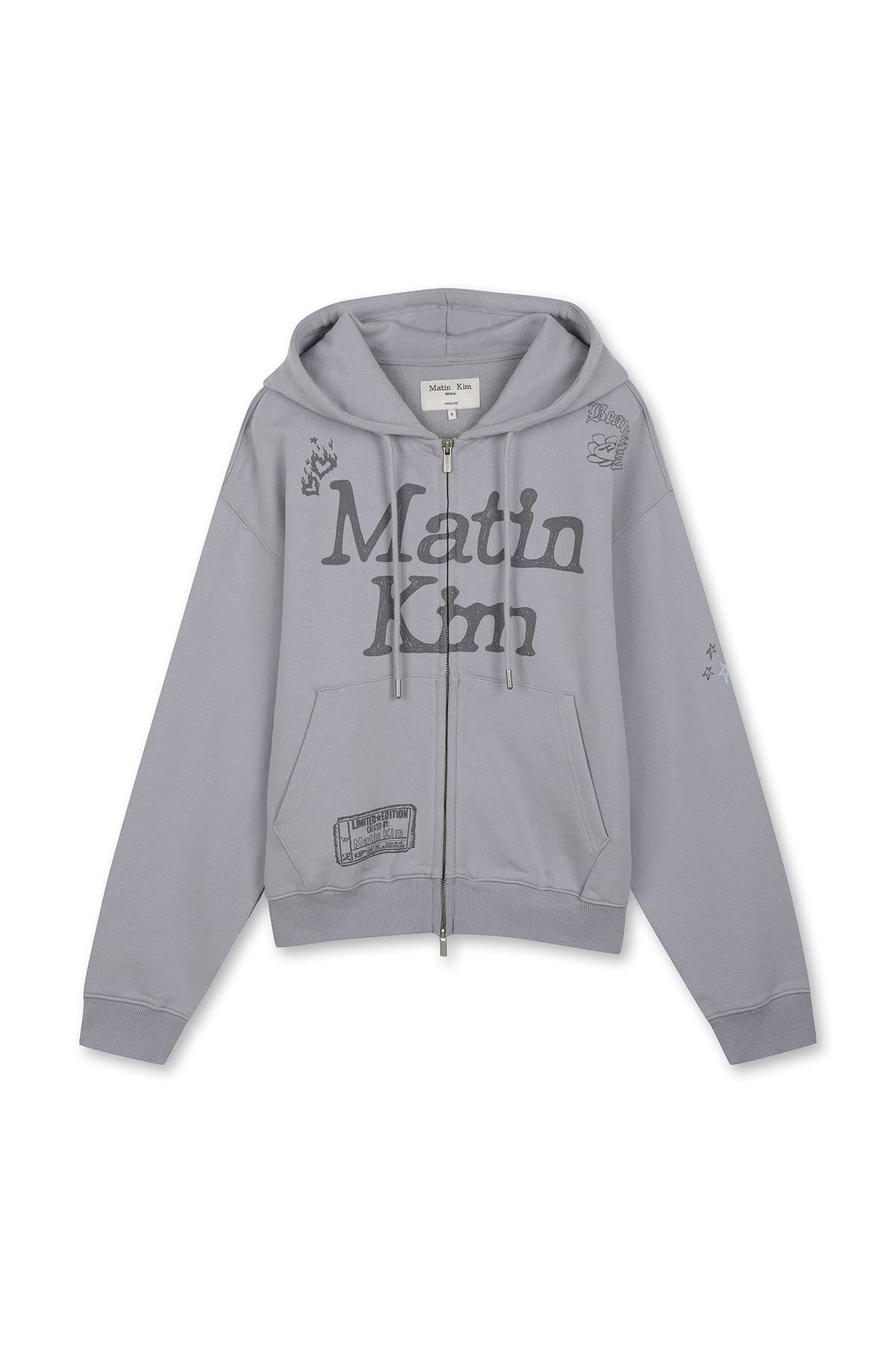 GRAFFITI ARTWORK HOODY ZIP UP IN SMOKE BLUE