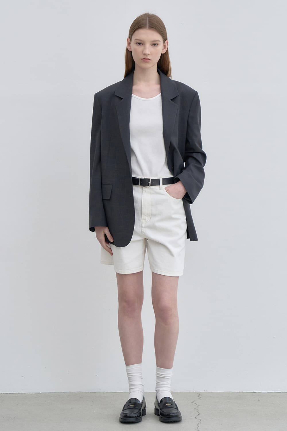 Denim half pant White [N6SDN06]