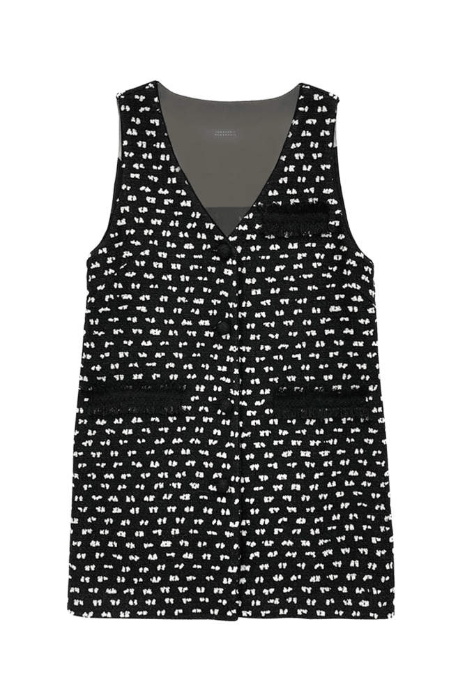 Tweed Fringe Vest Dress (Black)