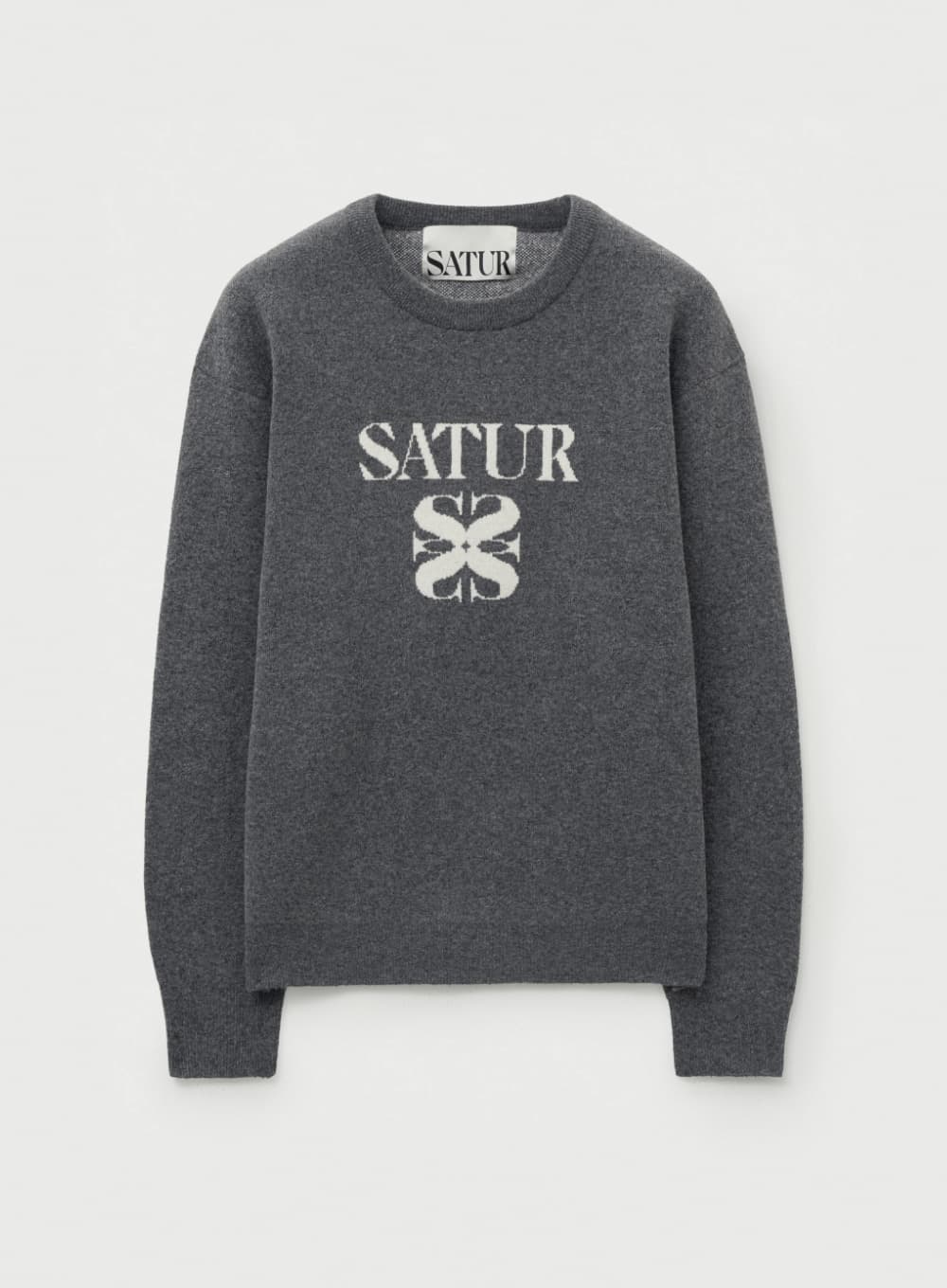 Basic Logo Jacquard Crew Neck Knit - Charcoal