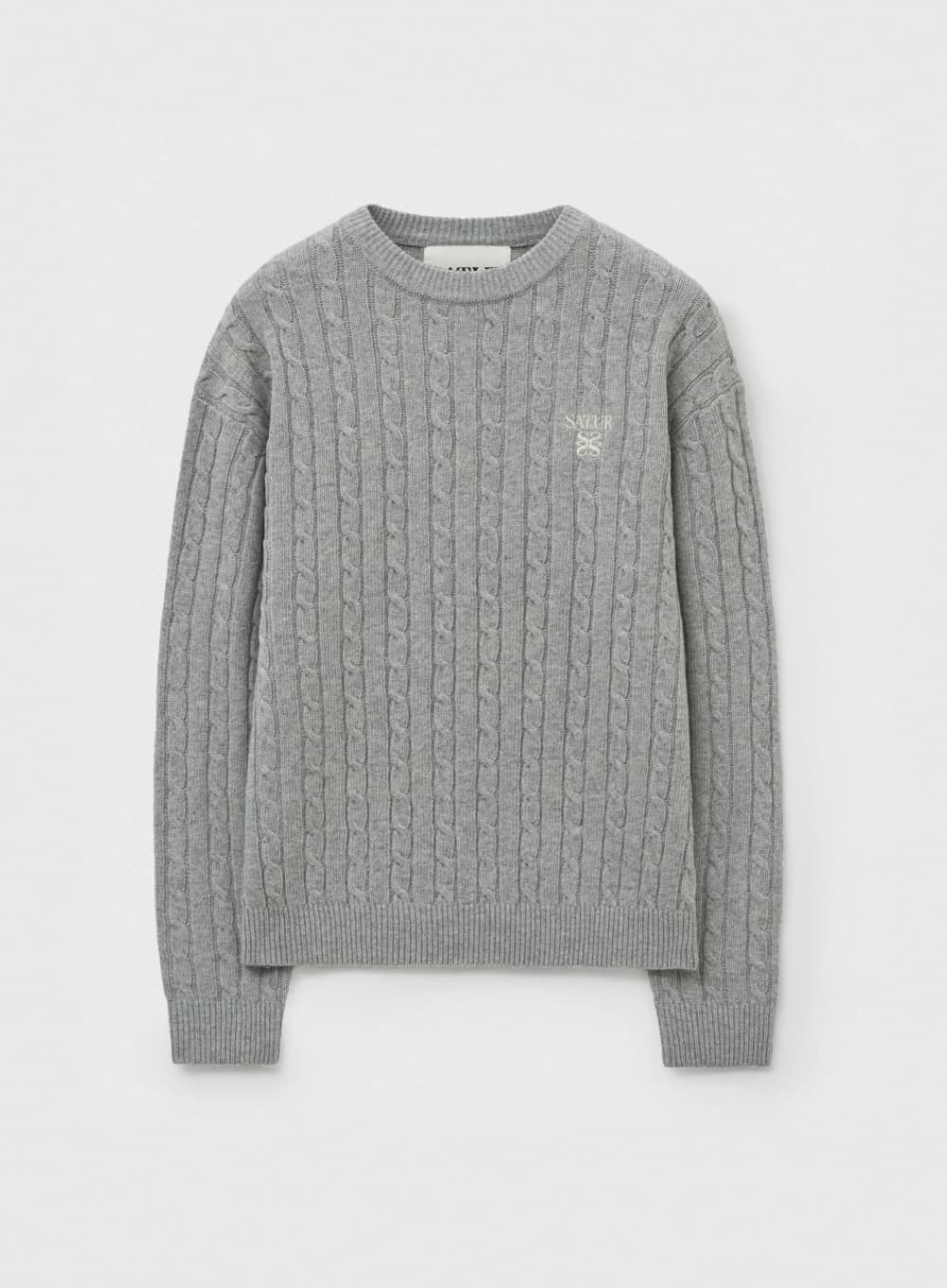 Basic Cable Crew Neck Knit - Melange Gray