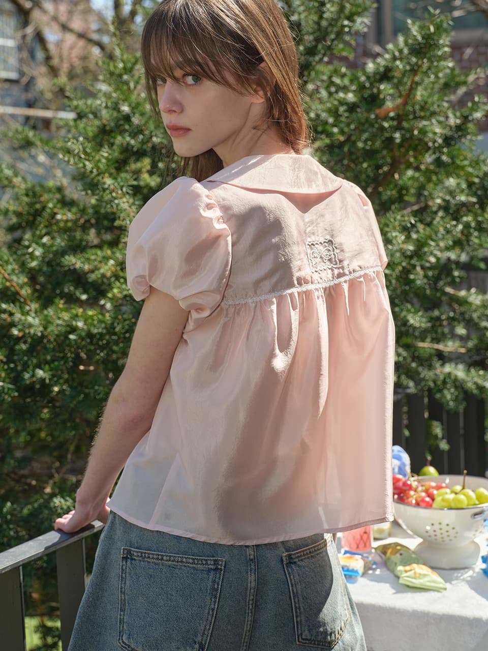 SHEER PUFF BLOUSE (PEACH)
