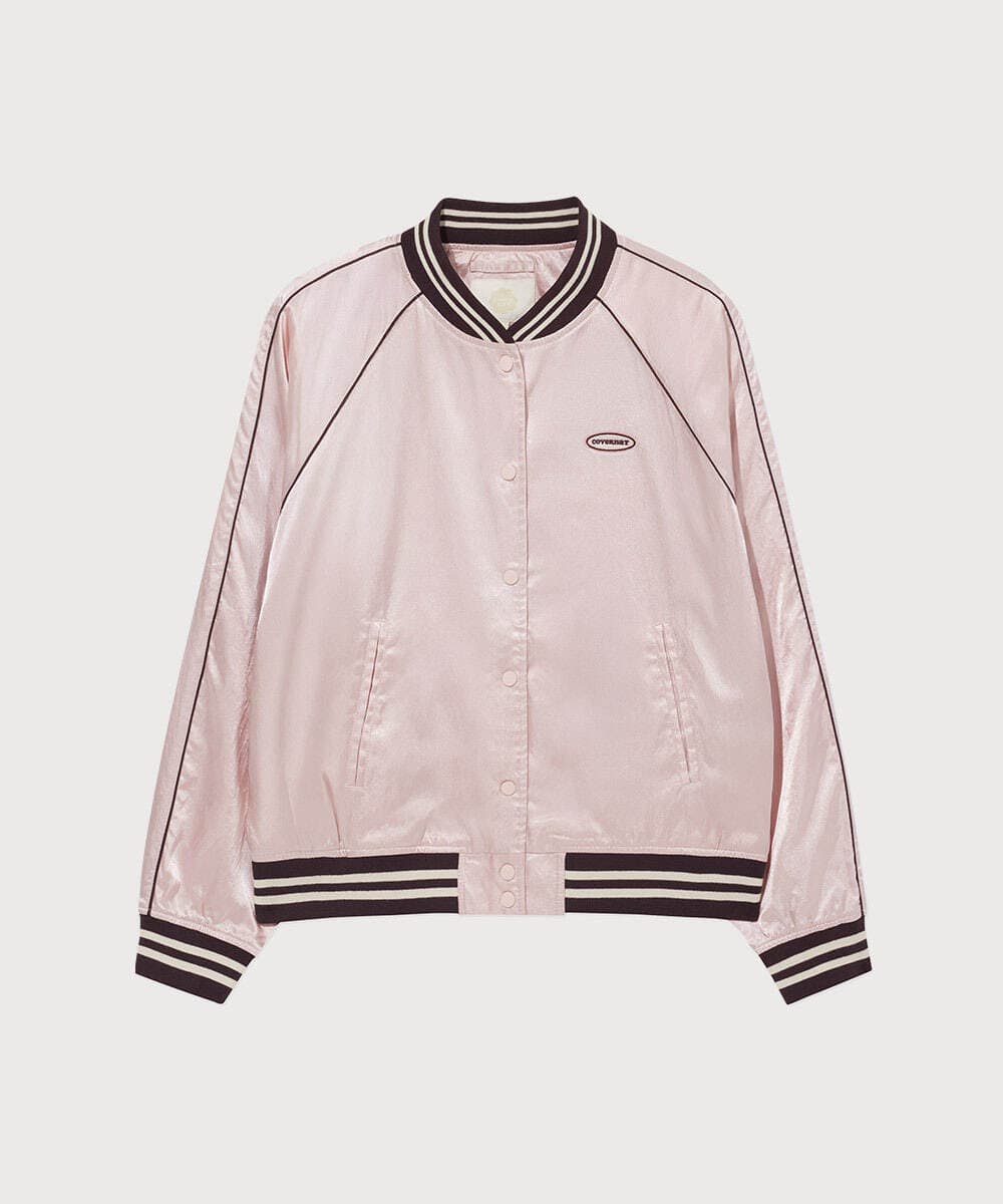 우먼 새틴 바시티 자켓 Light Pink