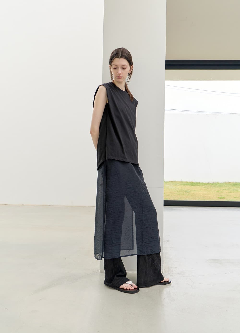 Sheer Layered Maxi Dress - Darknight Navy