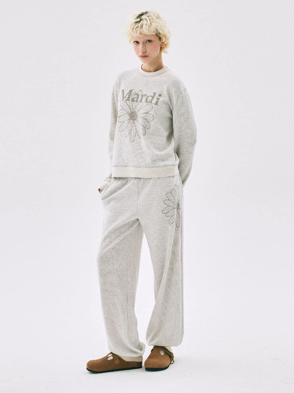 WAFFLE JOGGER PANTS FLOWER_OATMEAL BEIGE