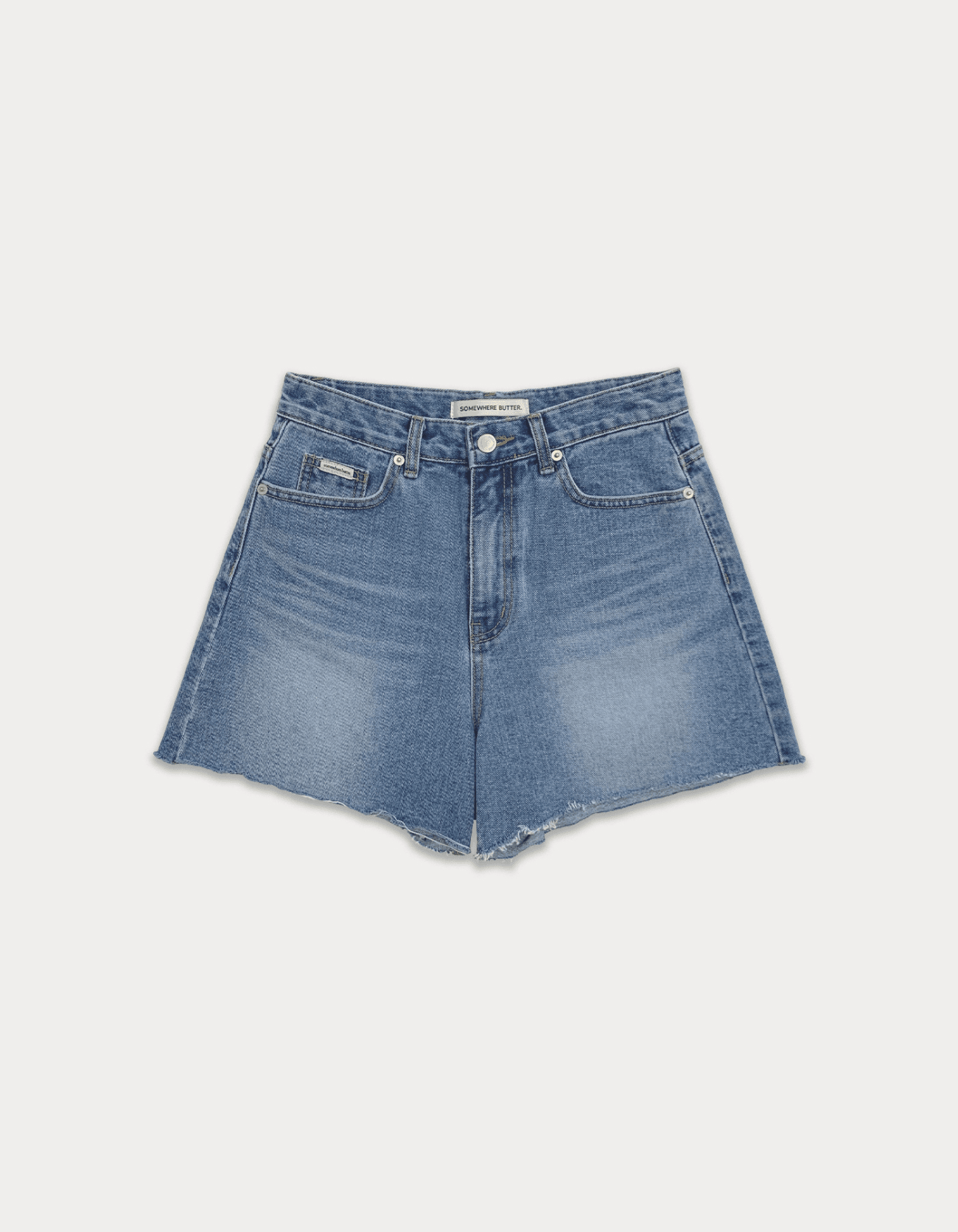 Cutting half denim pants - middle blue
