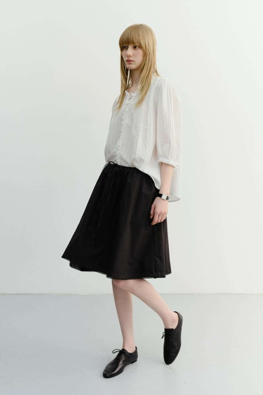 LACED MIDI FULL SKIRT BLACK_UDSK6B225BK