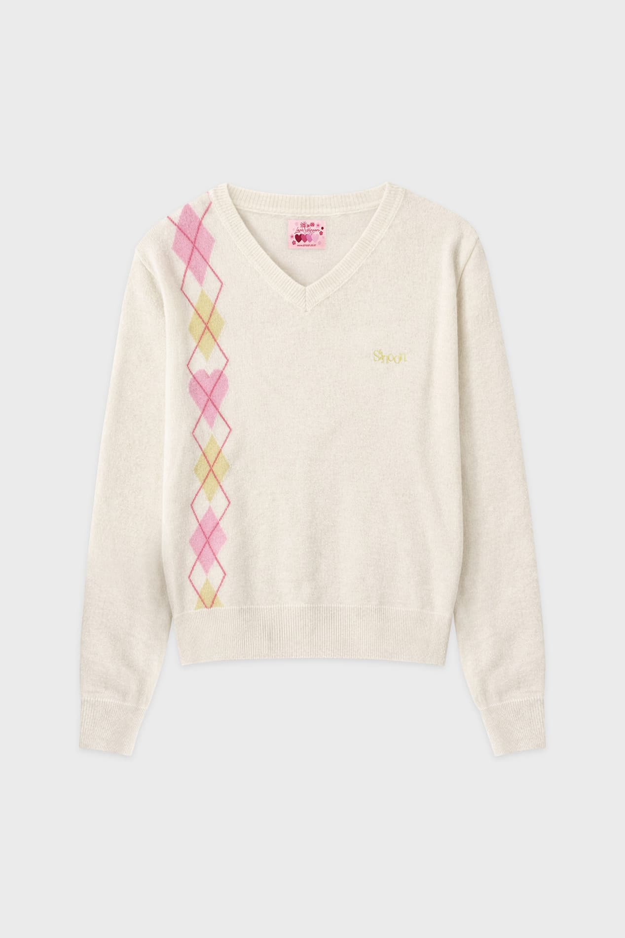 Pink X Sinoon Argyle V-Neck Knit (Ivory)