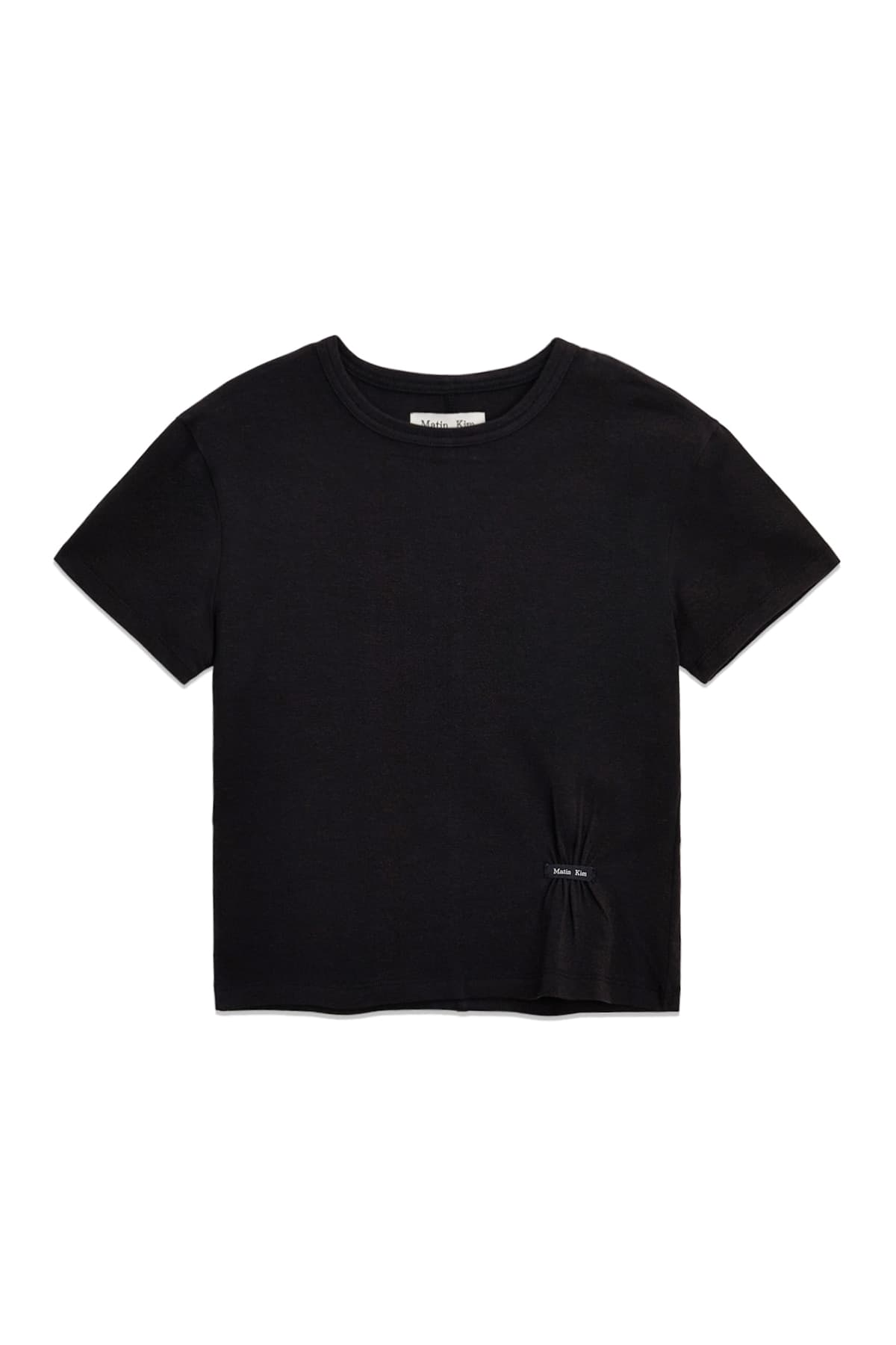 MINI LABEL SHIRRING TOP IN BLACK