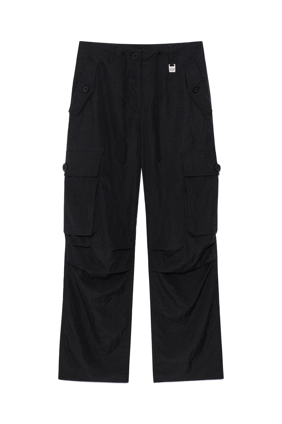 STRING NYLON CARGO PANTS IN BLACK