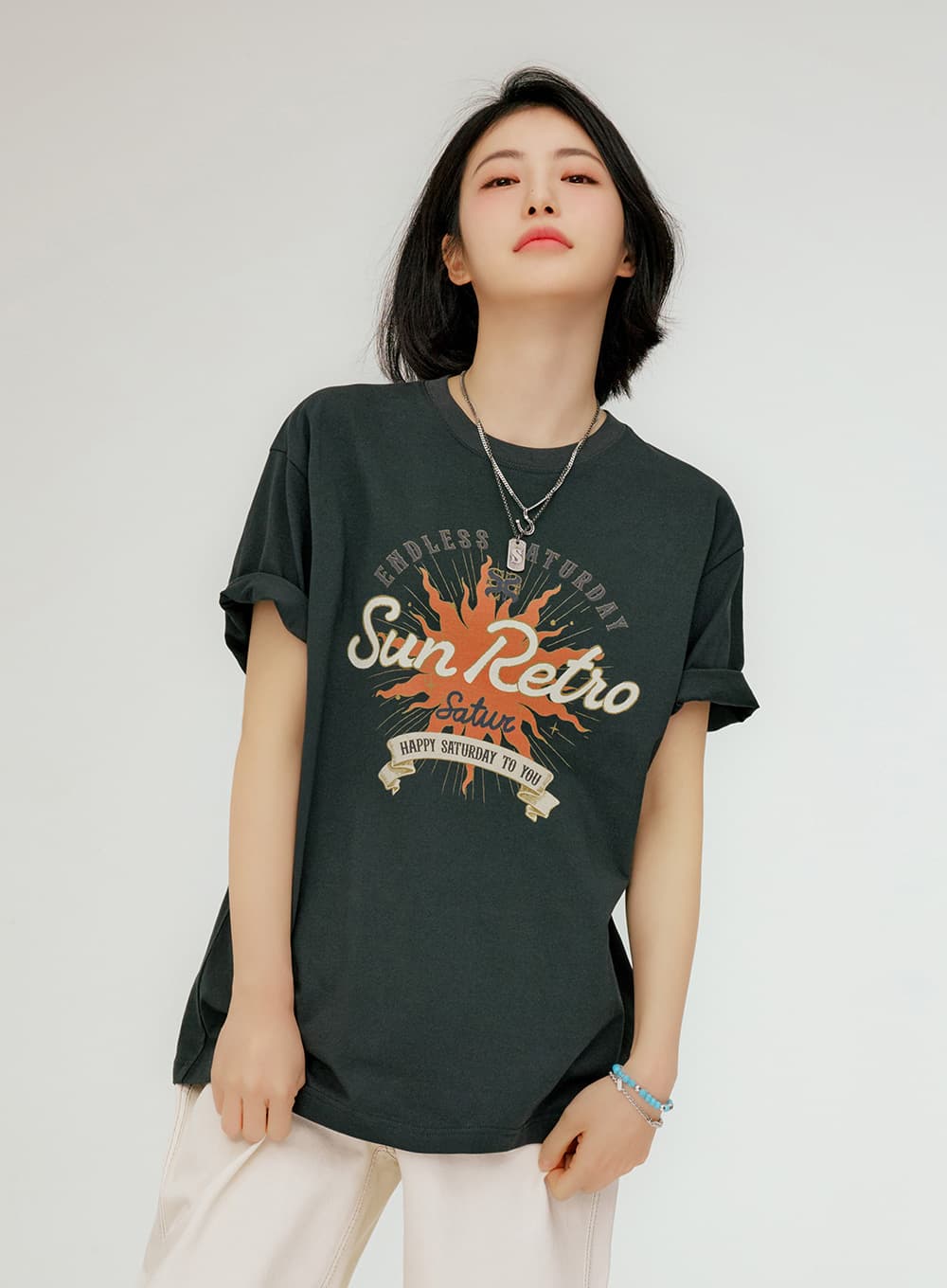 New Sun Retro Graphic T-Shirt - Charcoal