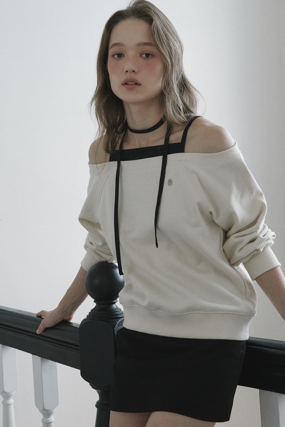 Rhea String Off Shoulder Sweatshirt - Cream