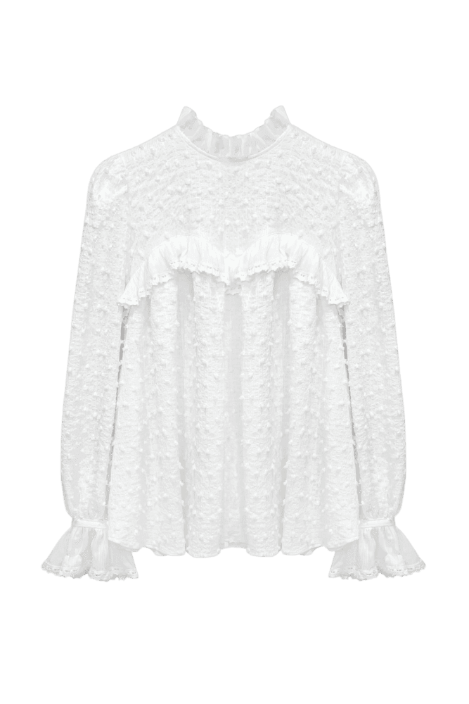 Ruffle Trim Lace Blouse (White)