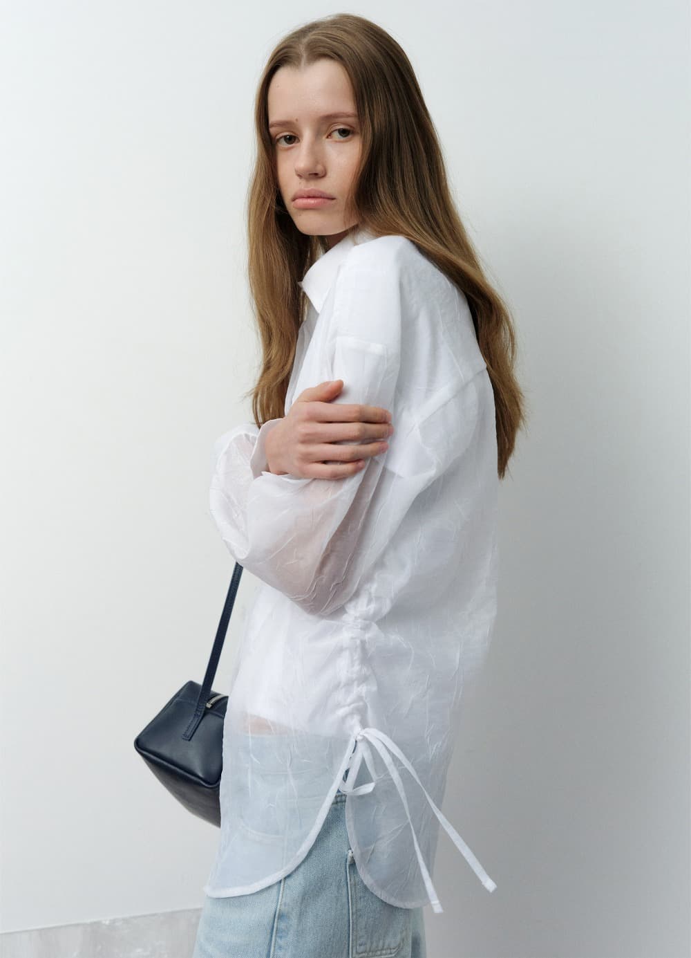 Crinkled Drawstring Shirt - Snow White