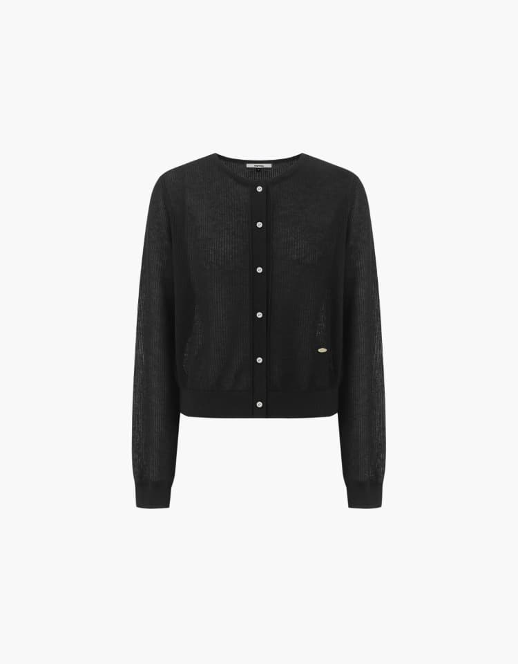 ribbed short cardigan - black