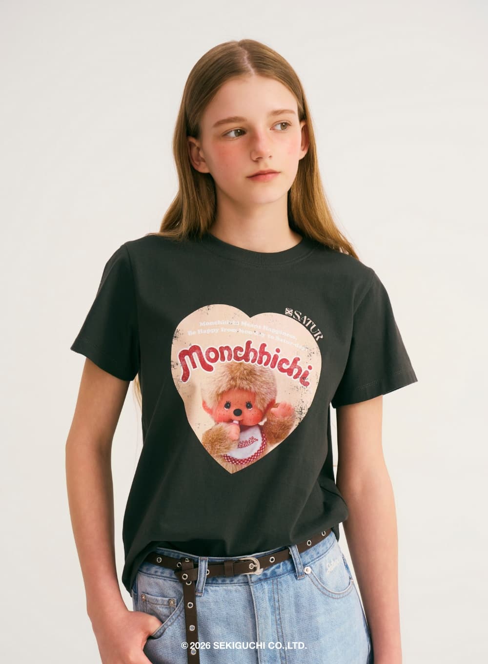 (W) Satur X Monchhichi Saturday Mood T-Shirt - Charcoal