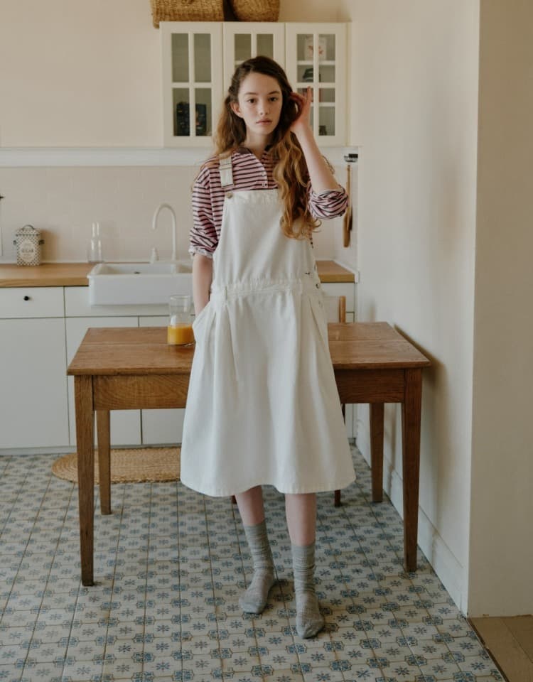 denim overall one-piece - ivory