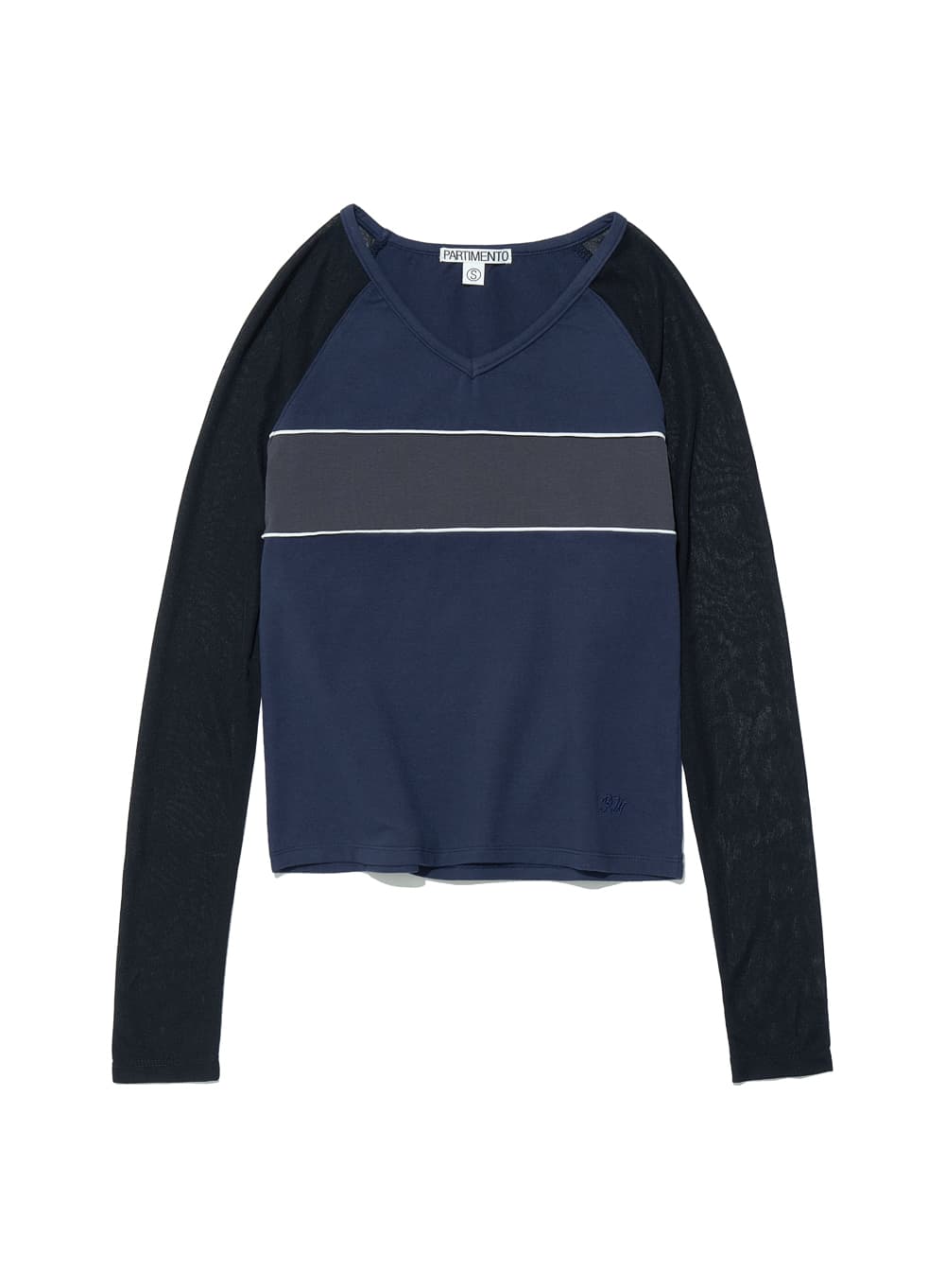 V-NECK MULTI COMBI LONG SLEEVE TEE_NAVY