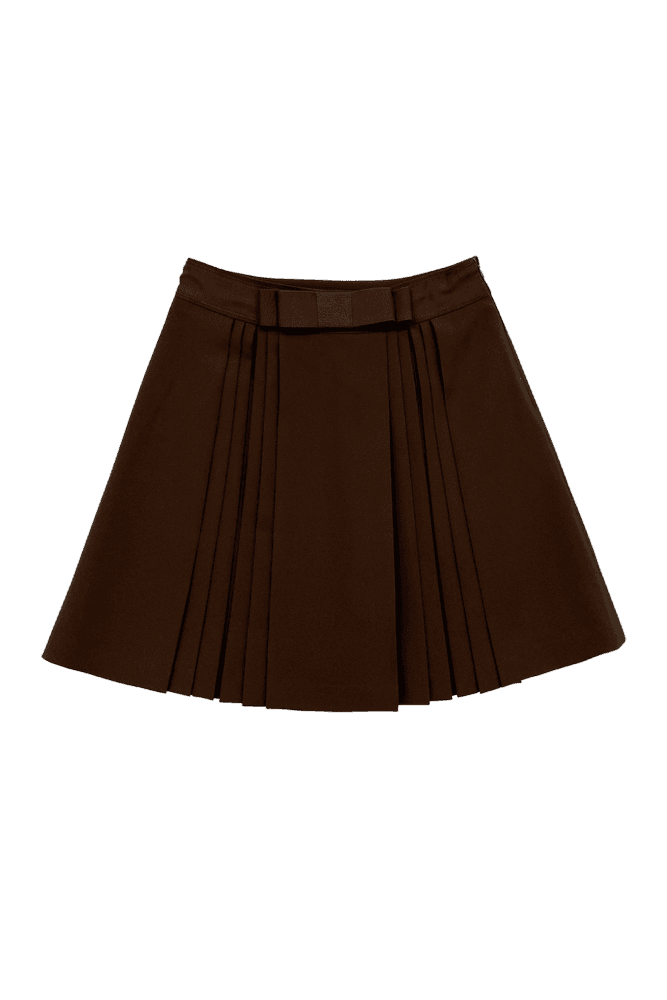 Ribbon Pleat A-Line Skirt (Brown)