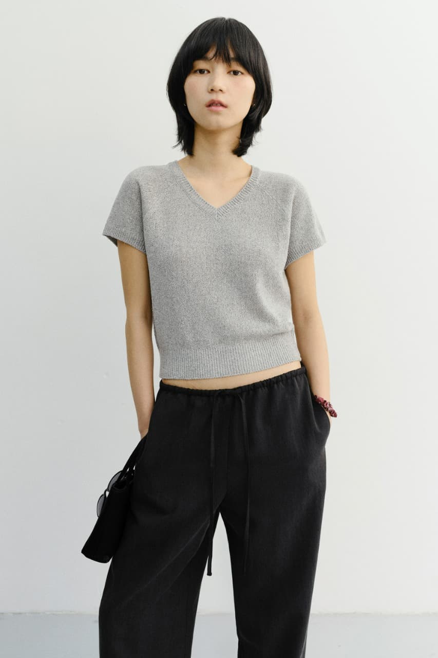 SUMMER LINEN V-NECK KNIT MELANGE GREY_UDSW6B233G2