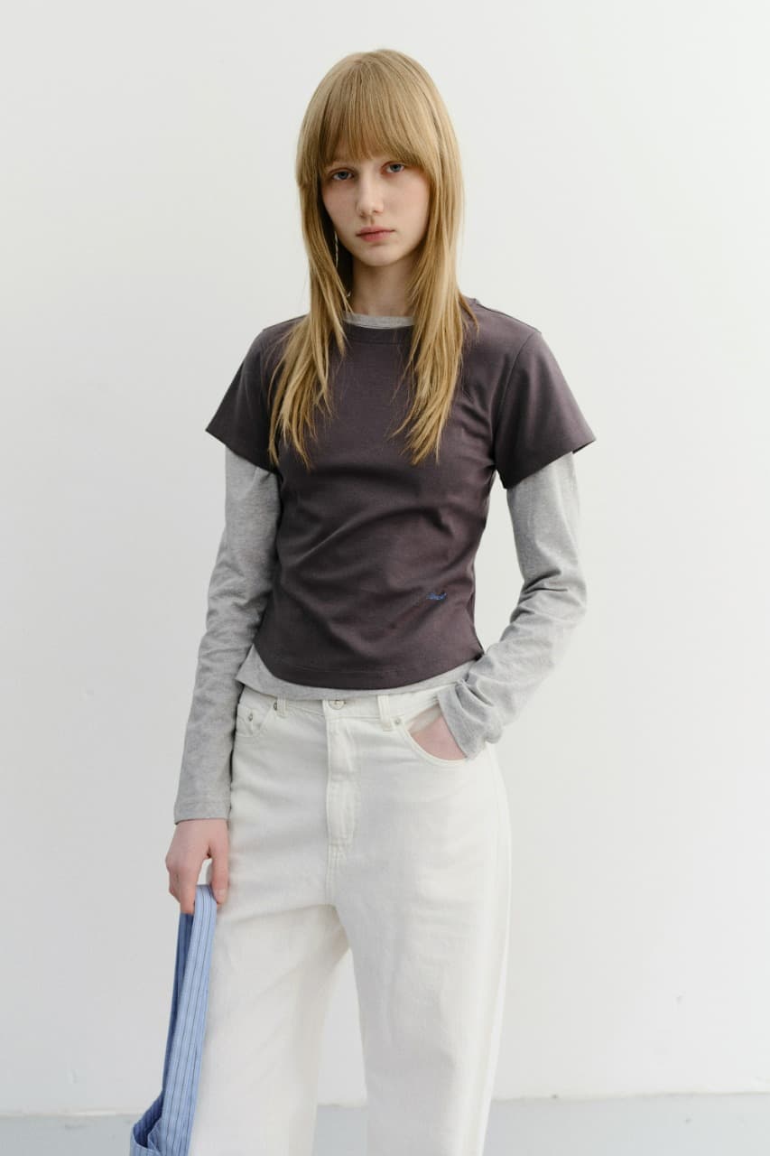 CURVED HEM SLIM TOP WASHED CHARCOAL GREY_UDTS6B225CG
