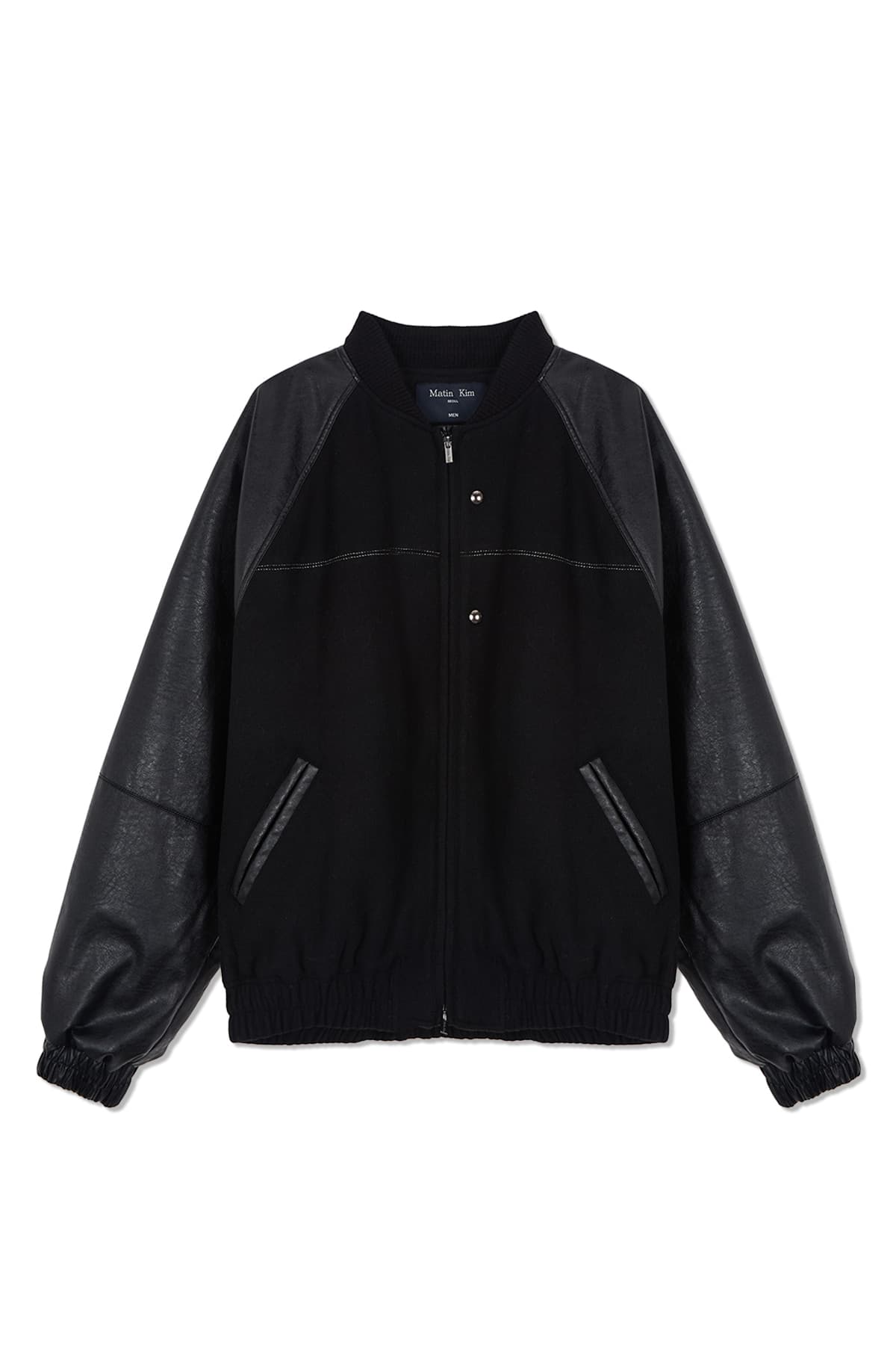 STUNNING POINT FAUX LEATHER JUMPER FOR MEN IN BLACK