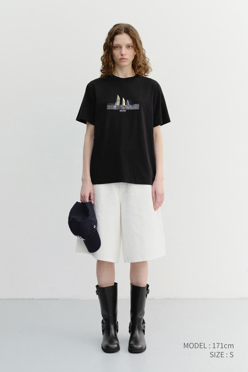 UNISEX APPLIQUE YACHT T-SHIRT BLACK_UDTS6B134BK