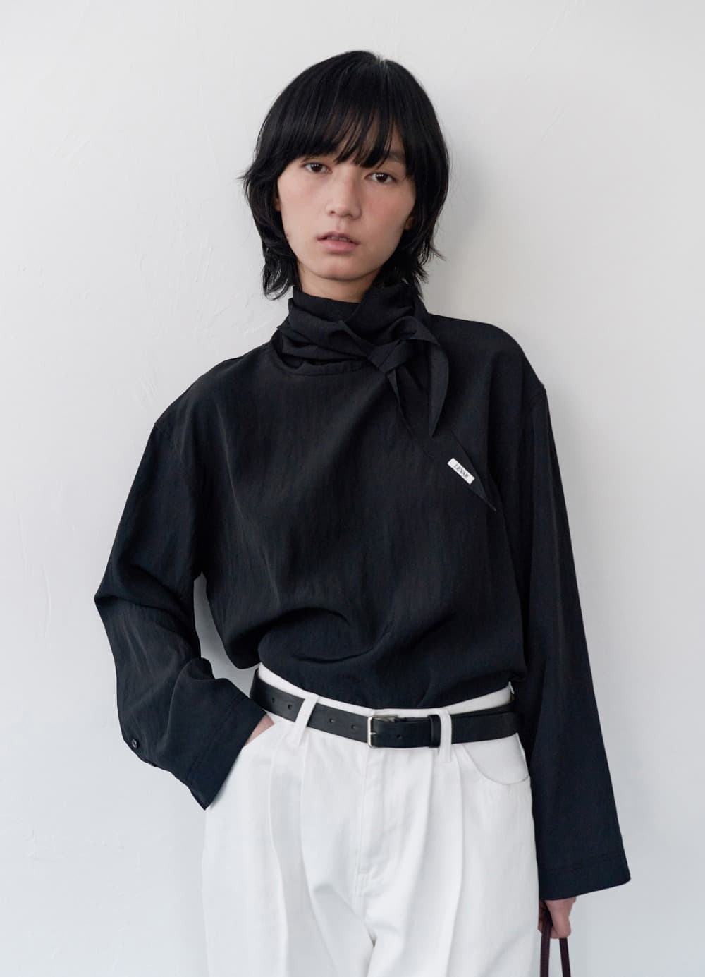 Silky Scarf Blouse - Black
