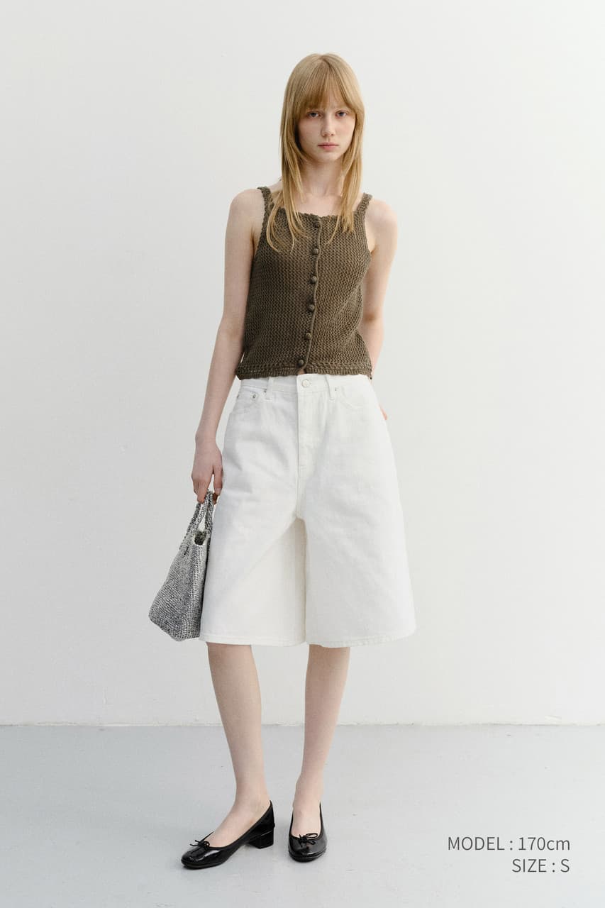 CROCHET BUSTIER KNIT TOP NEUTRAL KHAKI_UDSW6B232K2