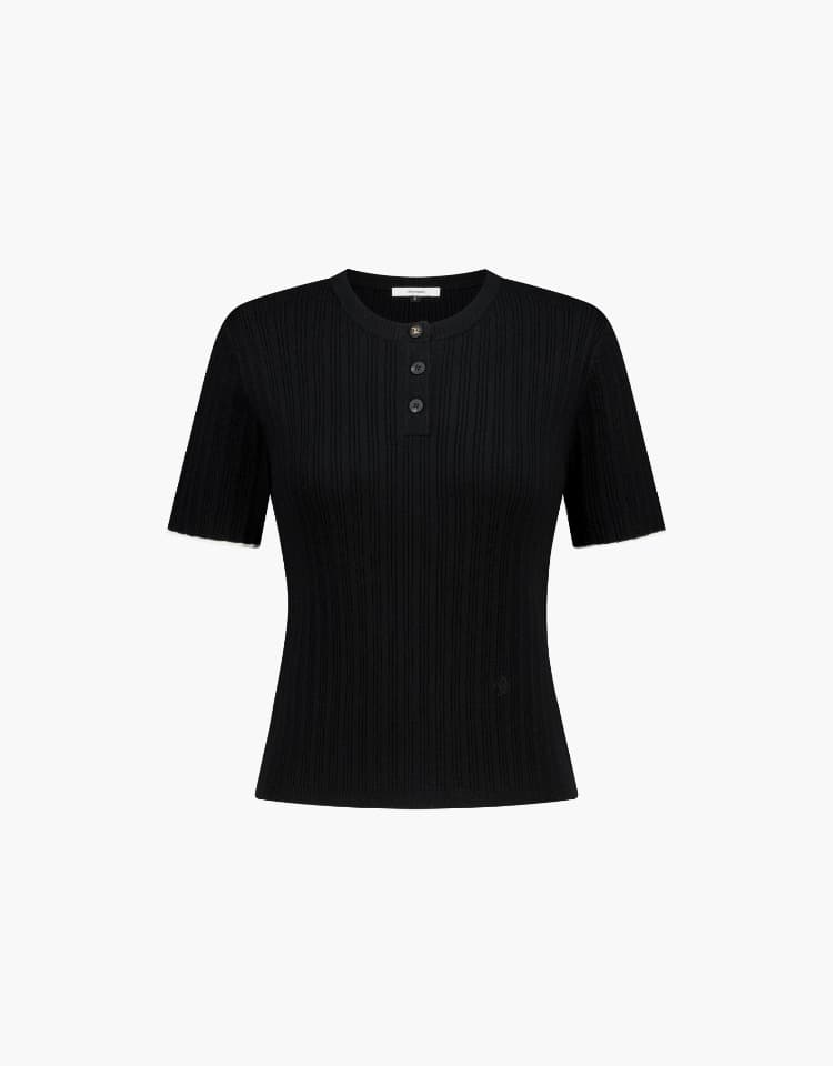 ribbed half sleeve pullover - black