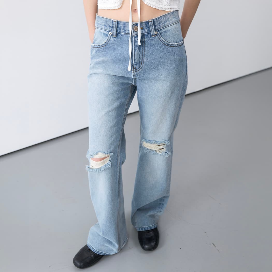 (PT-5787)DAMAGED WASHED BOOTSCUT DENIM