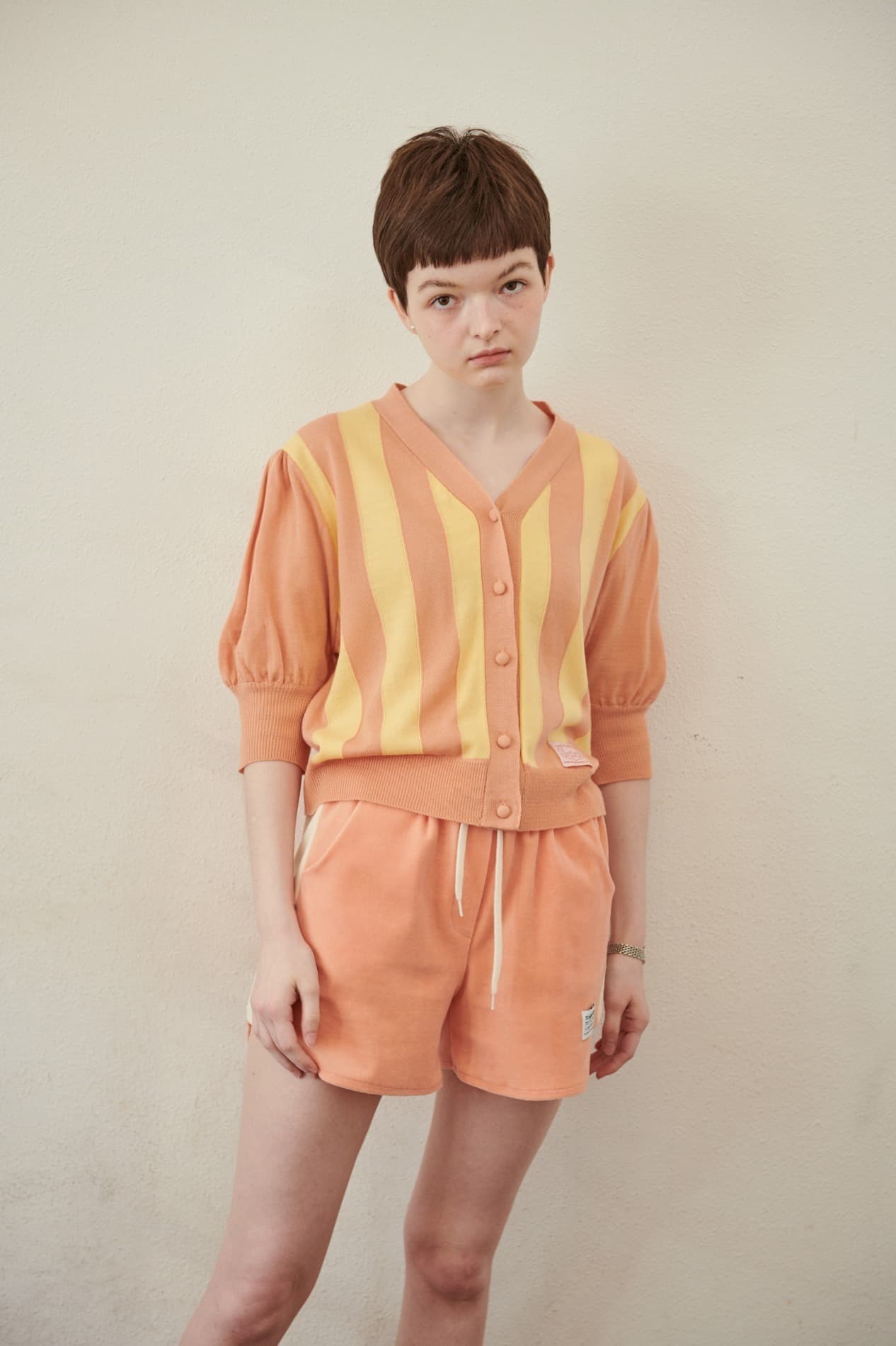 Stripe Puff Cardigan (Peach)