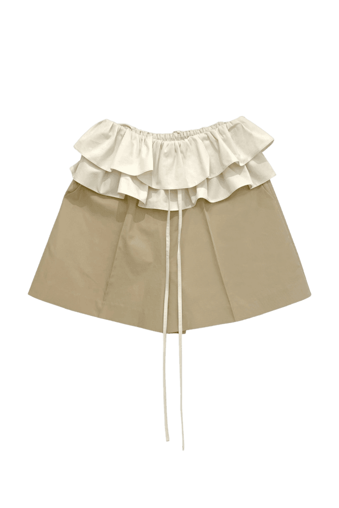 Ruffle detail Shorts (Beige)