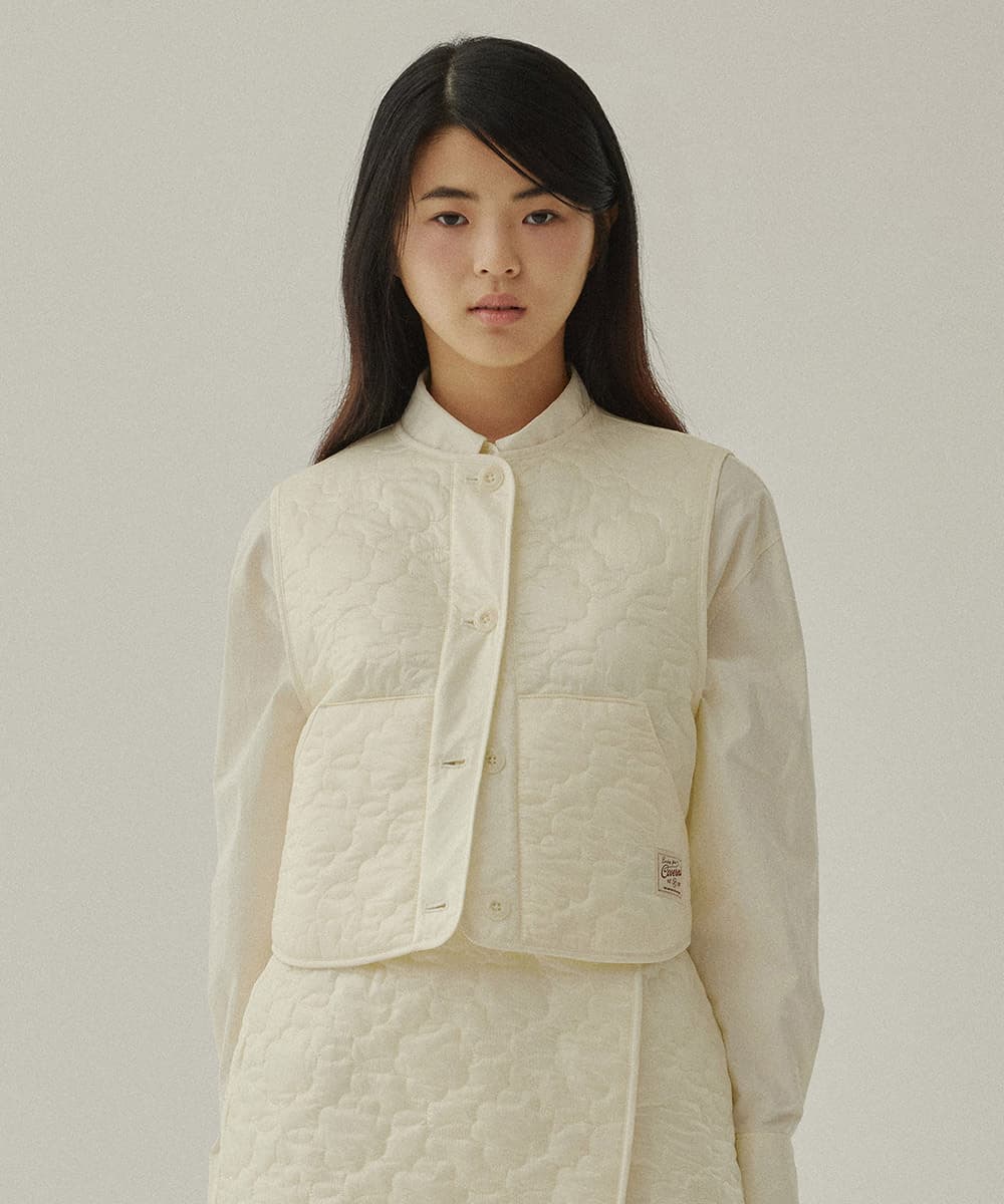 우먼 클로버하트 퀼팅 리버시블 숏 베스트 Light Yellow