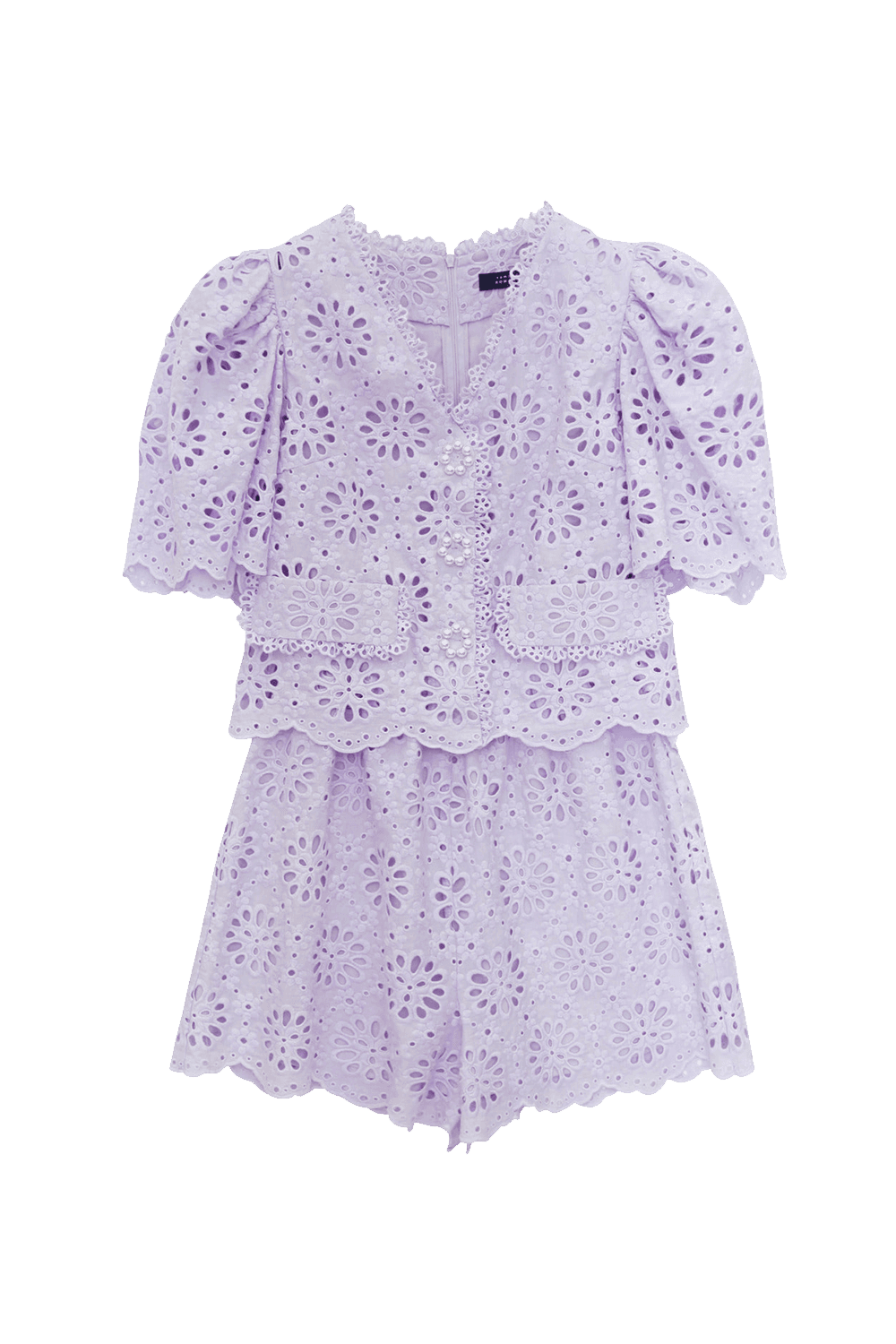 Lilac Garden Eyelet Pearl Jumpsuit (Light Purple)
