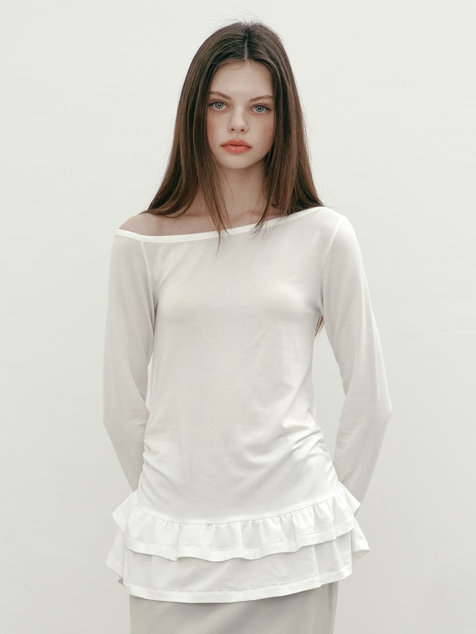 ONE SHOULDER FRILL T (WHITE)