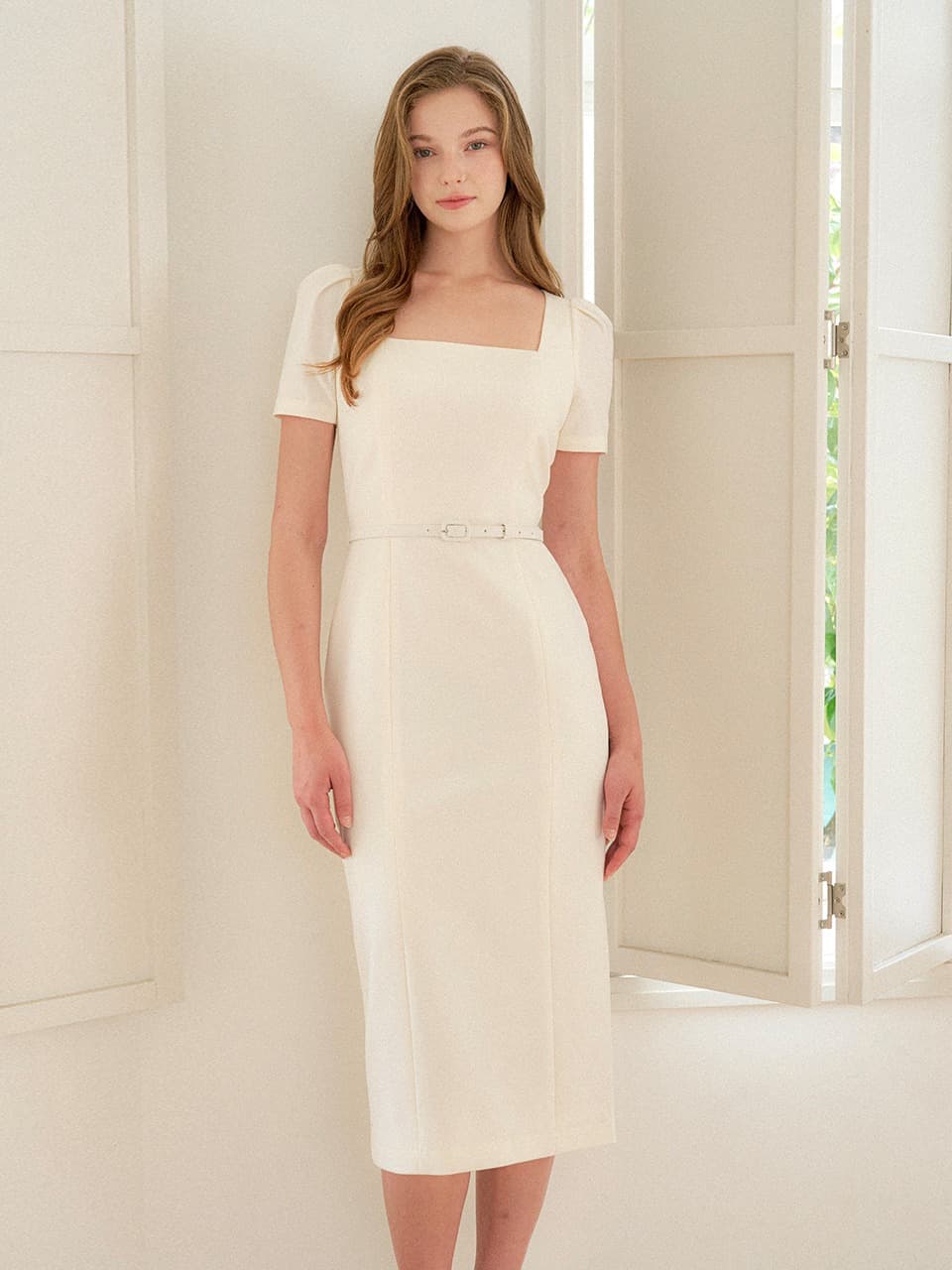 Square-neck Slim Dress(SL) / Ivory(2color)