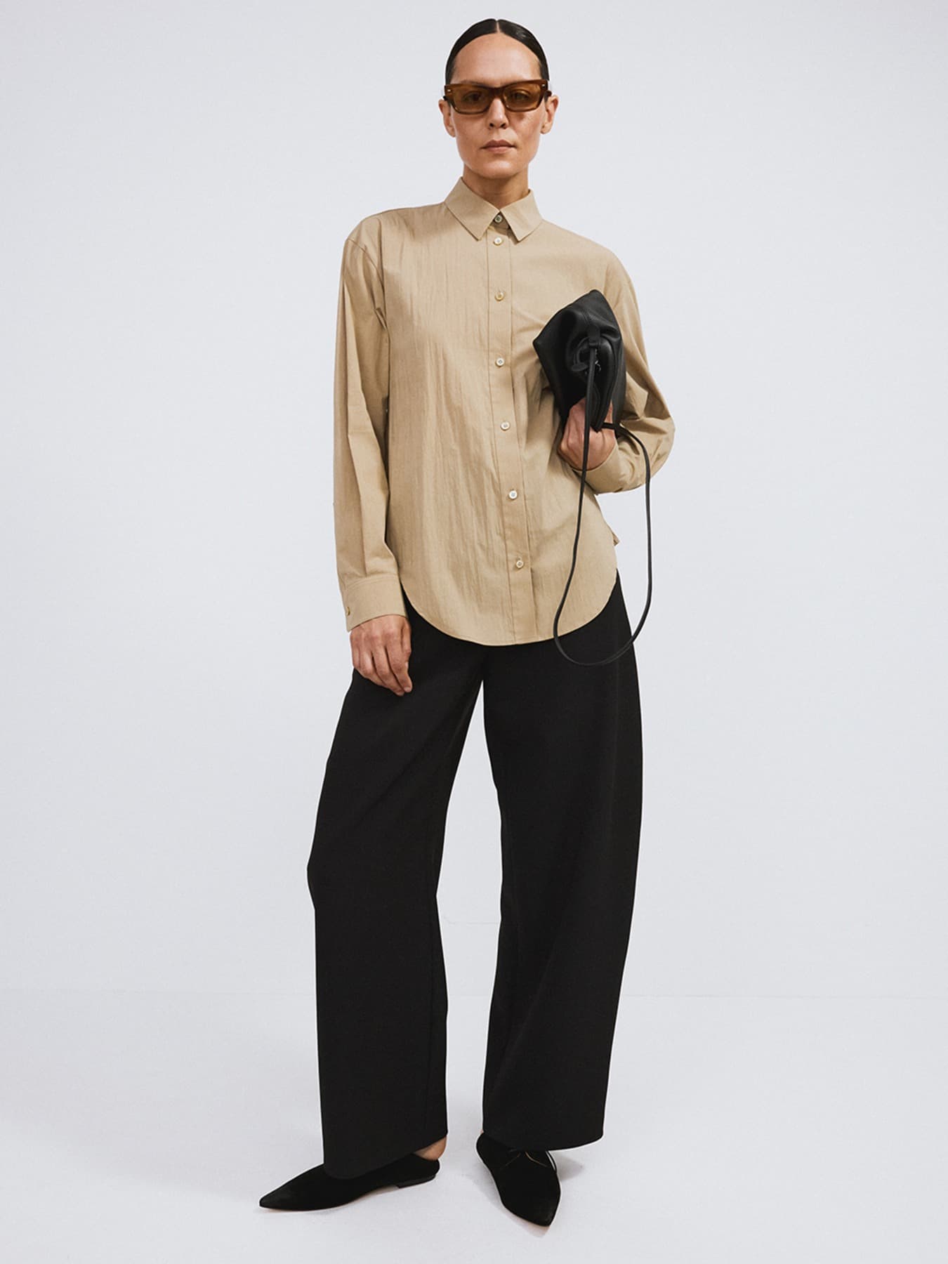 OPEN BACK DRAPED SHIRT (KHAKI BEIGE)