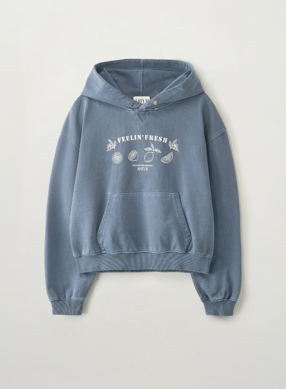 (W) Citron Drawing Washed Crop Hoodie - Navy