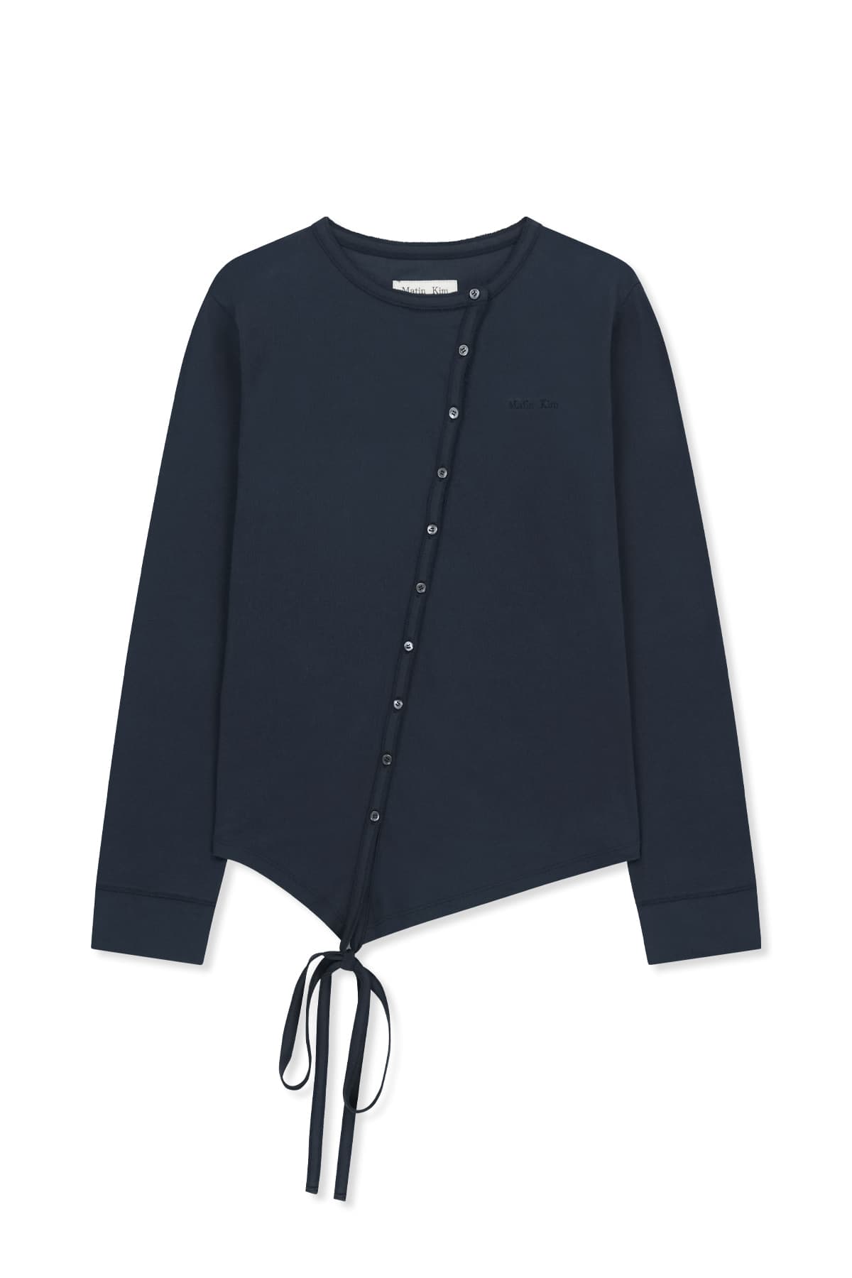 ASYMMETRIC BUTTON CLOSURE TOP IN NAVY