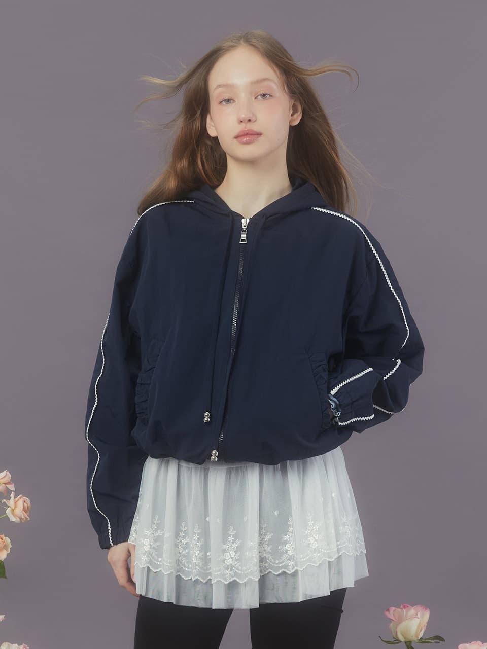 LACE HOODIE ANORAK (DARK NAVY)