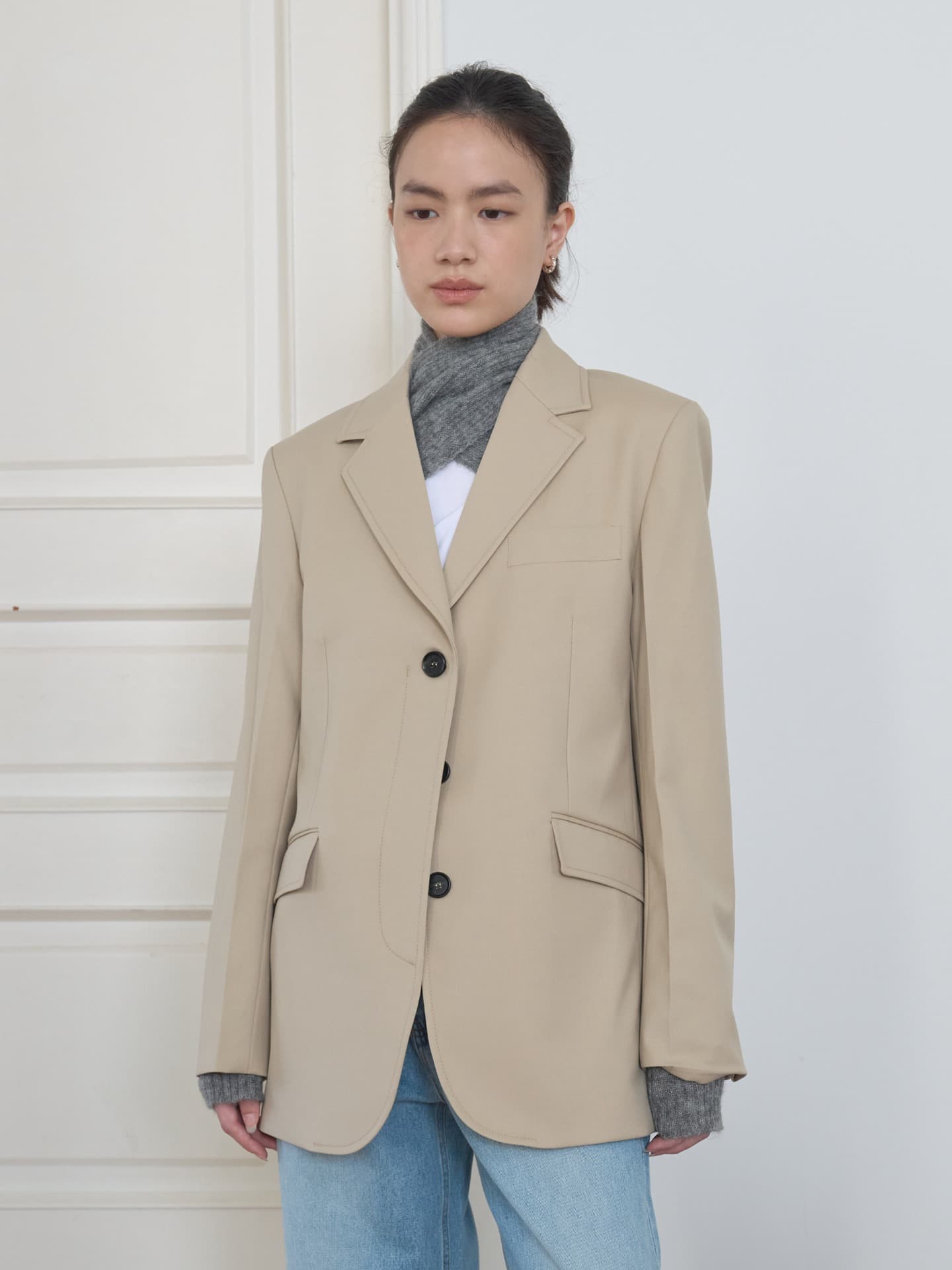 SINGLE HIDDEN JACKET_LIGHT BEIGE