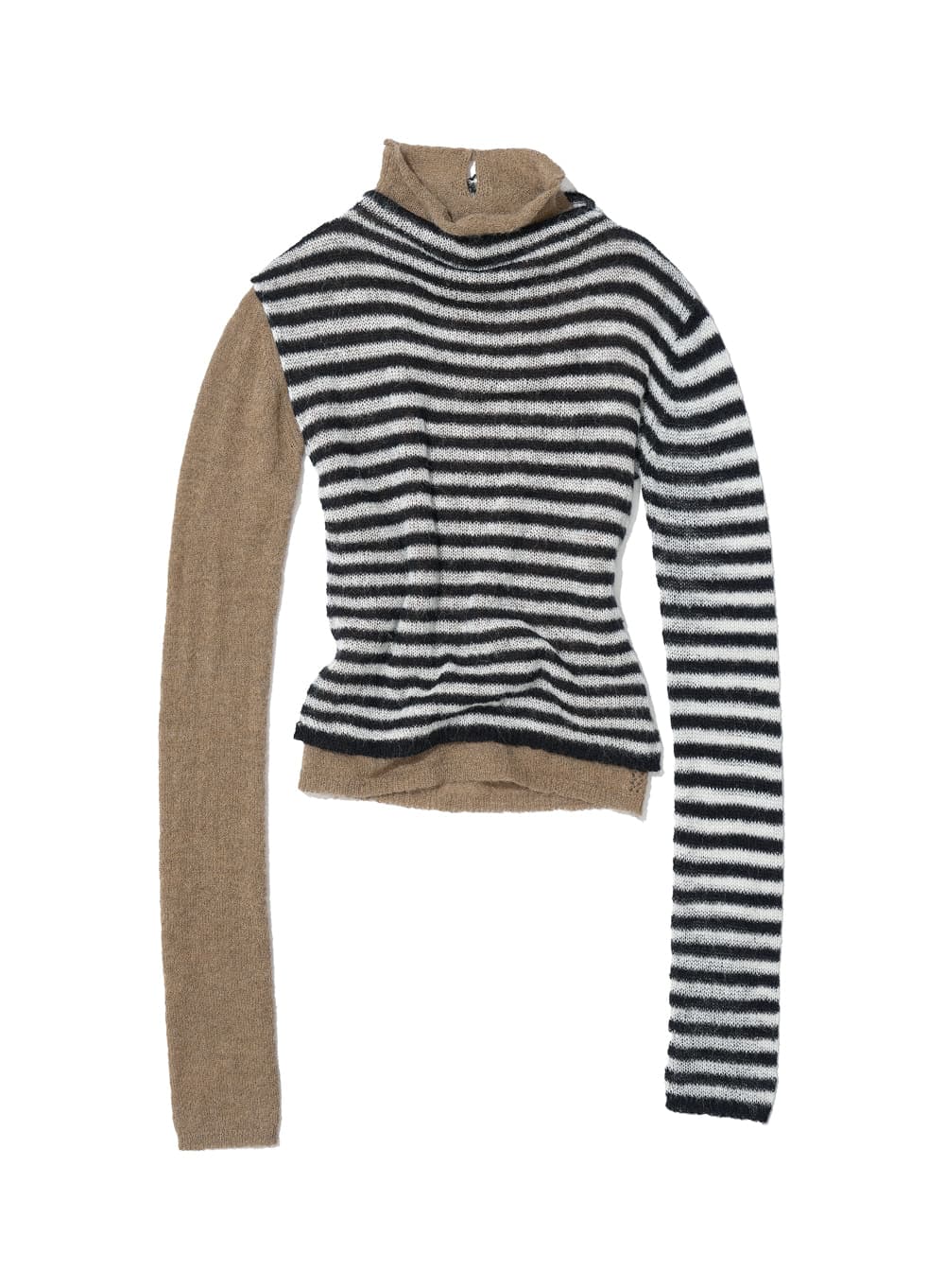 DOUBLE LAYERED MOCK NECK KNIT TOP_IVORY STRIPE