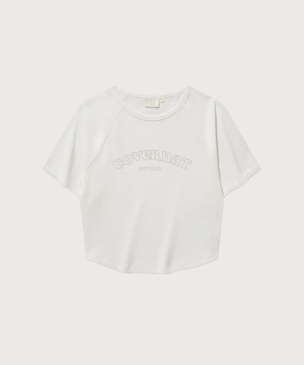 우먼 베이비핏 아치 쿠퍼로고 셔링 티셔츠 White