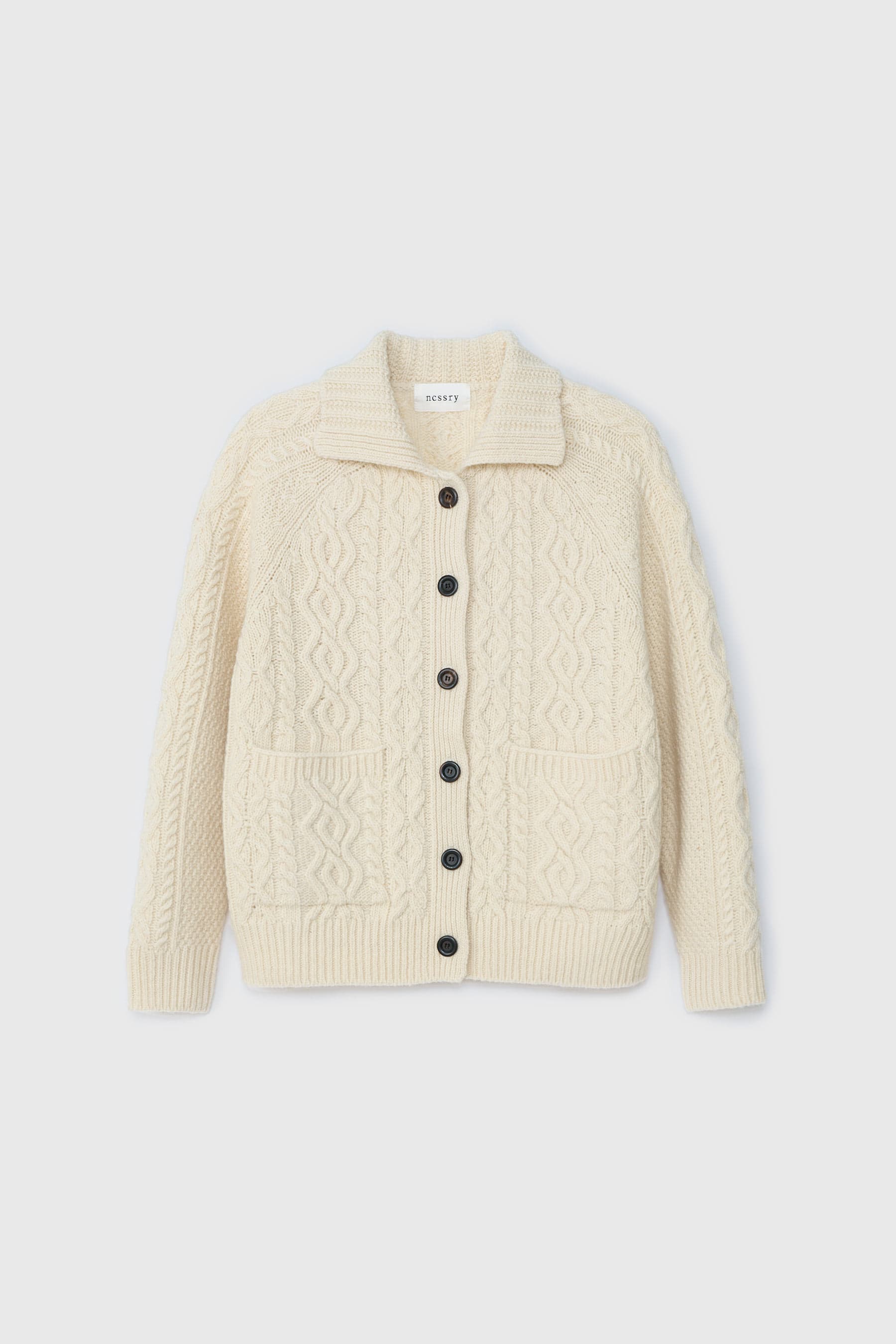 Shetland Wool Button Cardigan (Ivory)