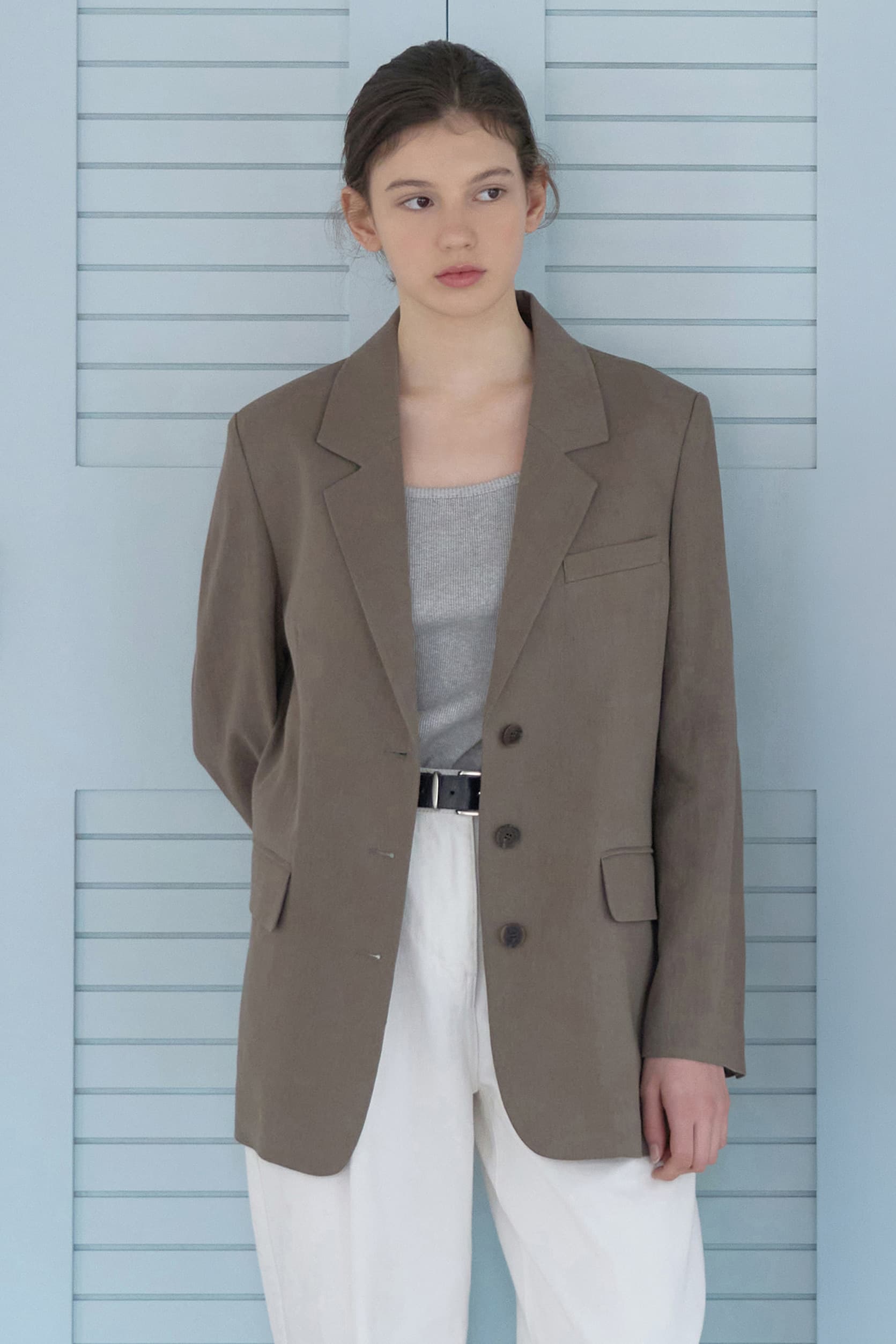 Relax-fit linen jacket S/BR [N6PSJK01]