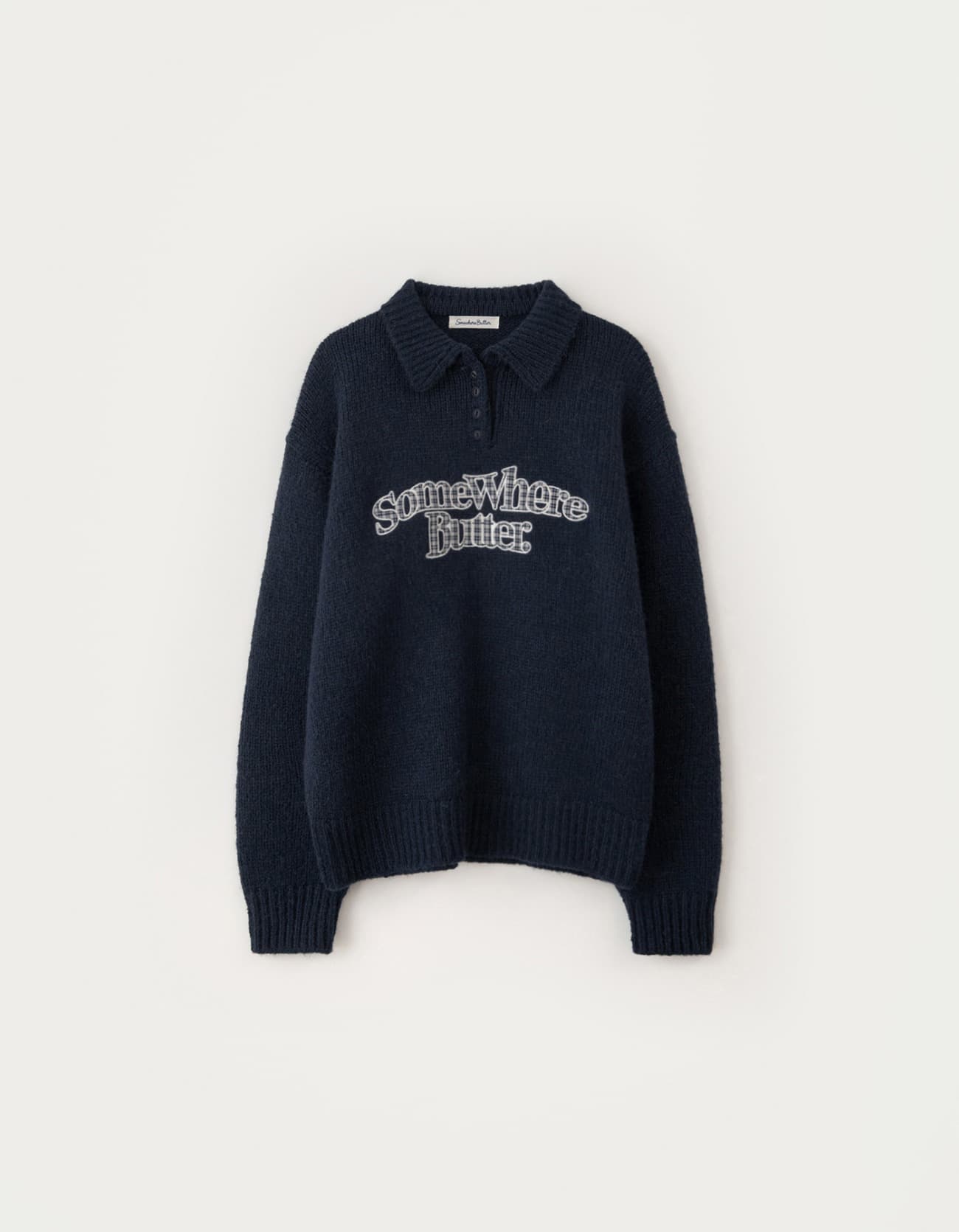 Check Wave Logo Alpaca Knit - Navy