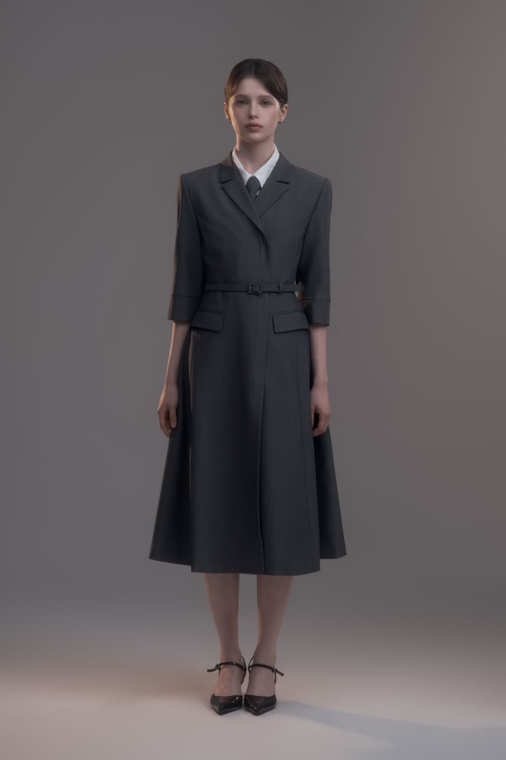 Jenn Long Belted Dress - Grey