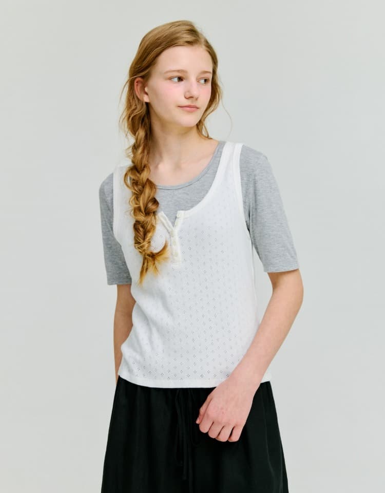 henley sleeveless top - white